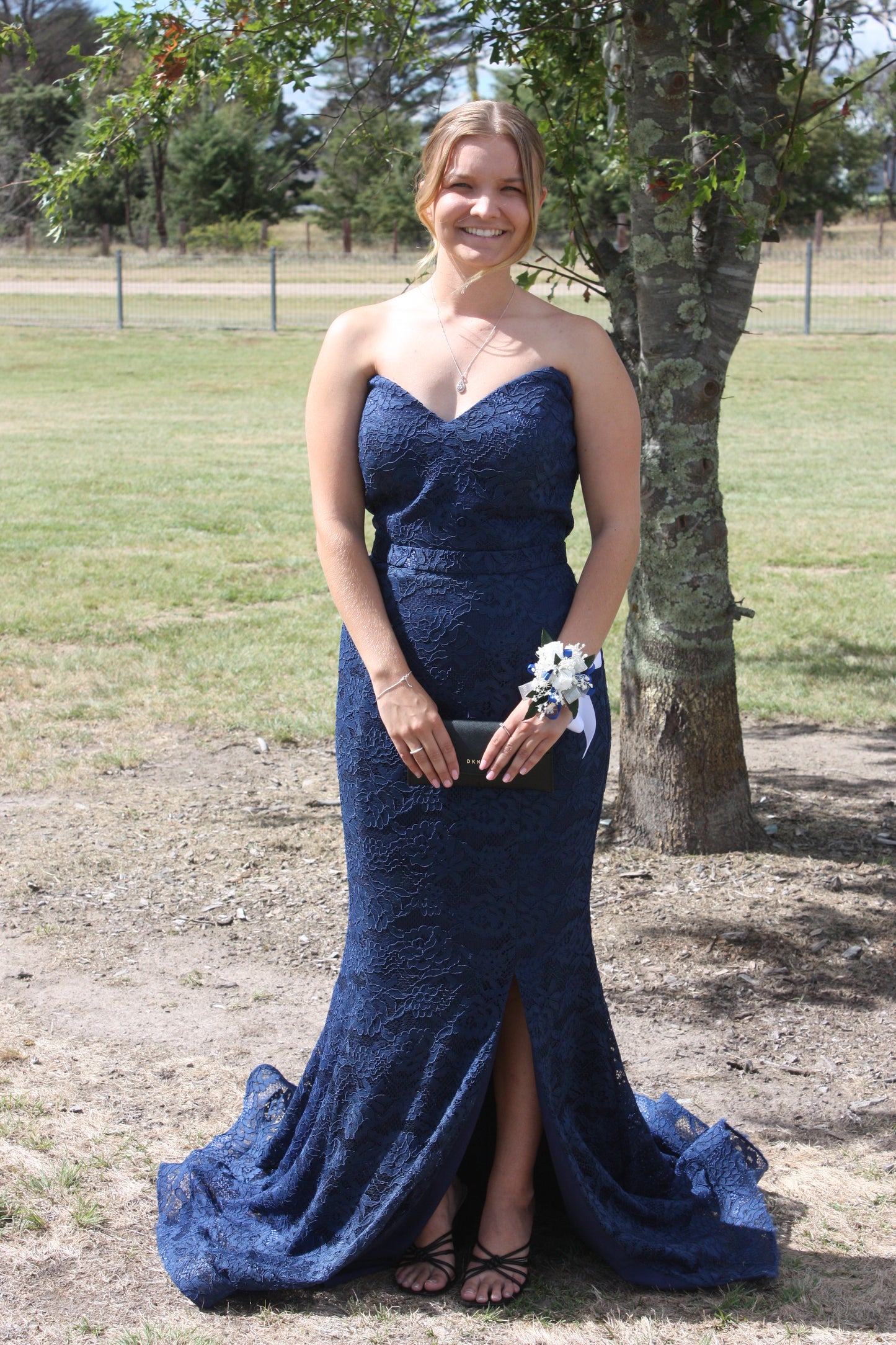Blue and silver rose Corsage