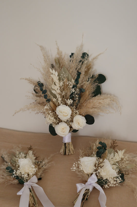 Bridal Bouquet | Pampas Neutrals and Eucalyptus